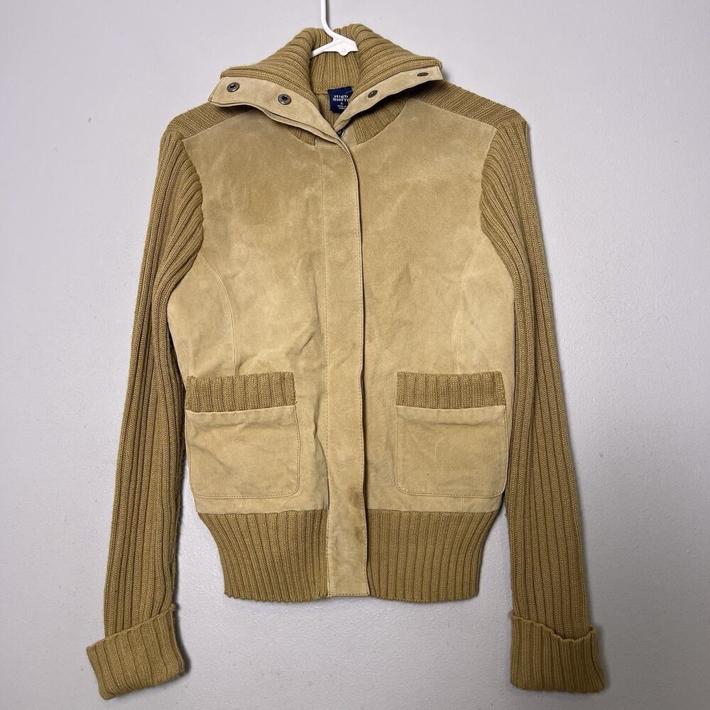 High Sierra Women's genuine suede Leather Wool Blend Knit Jacket Tan Sz S